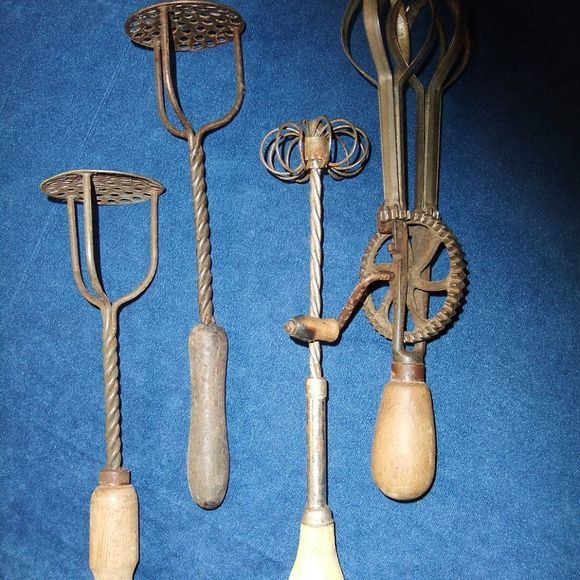 Antique Potatoes Masher & whisk  & egg beater 4 items in total - Picture 4 of 8